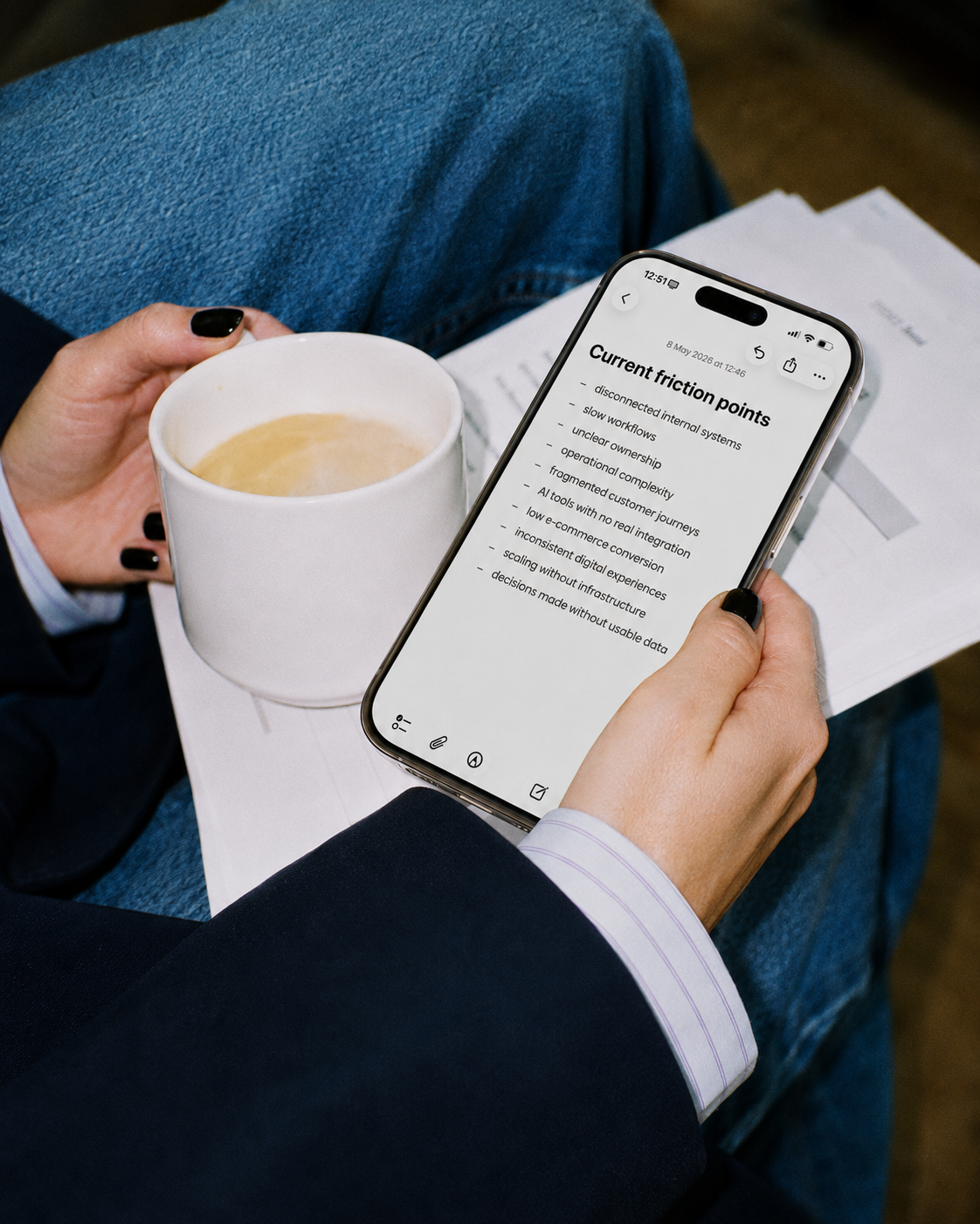 Coffee and strategy notes on a phone